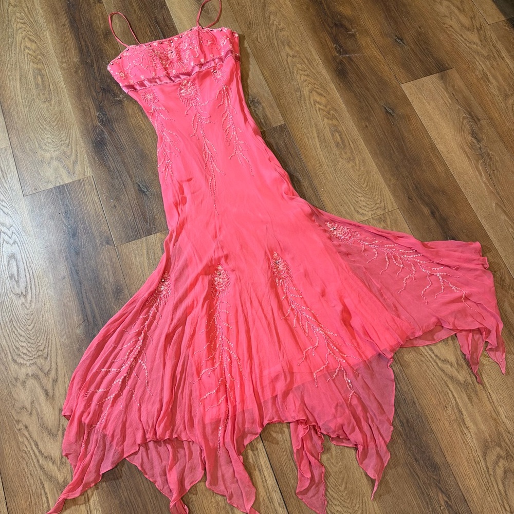 Vintage Y2K 100% Silk Beaded Dress Vintage Beaded Dress Pink Fairy Prom Wedding